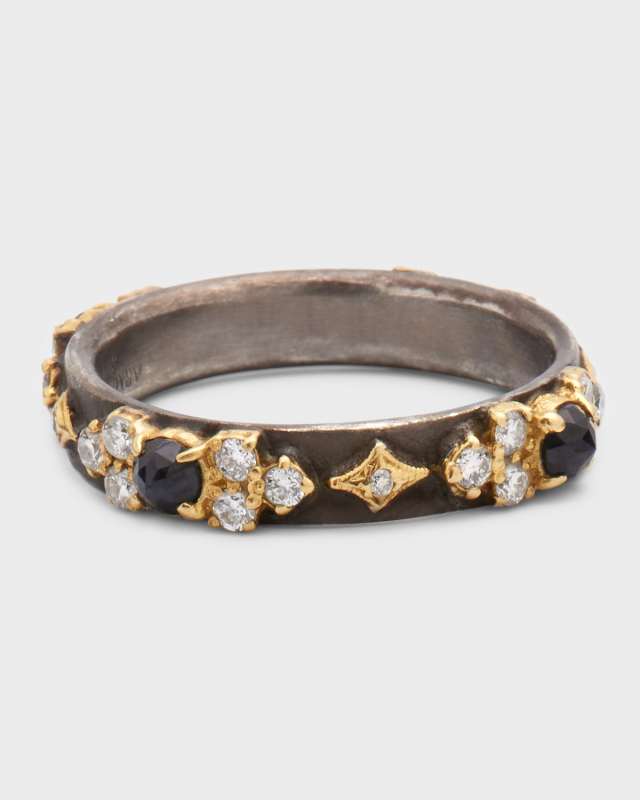 Old World Crivelli Stack Band Ring with Black Sapphires